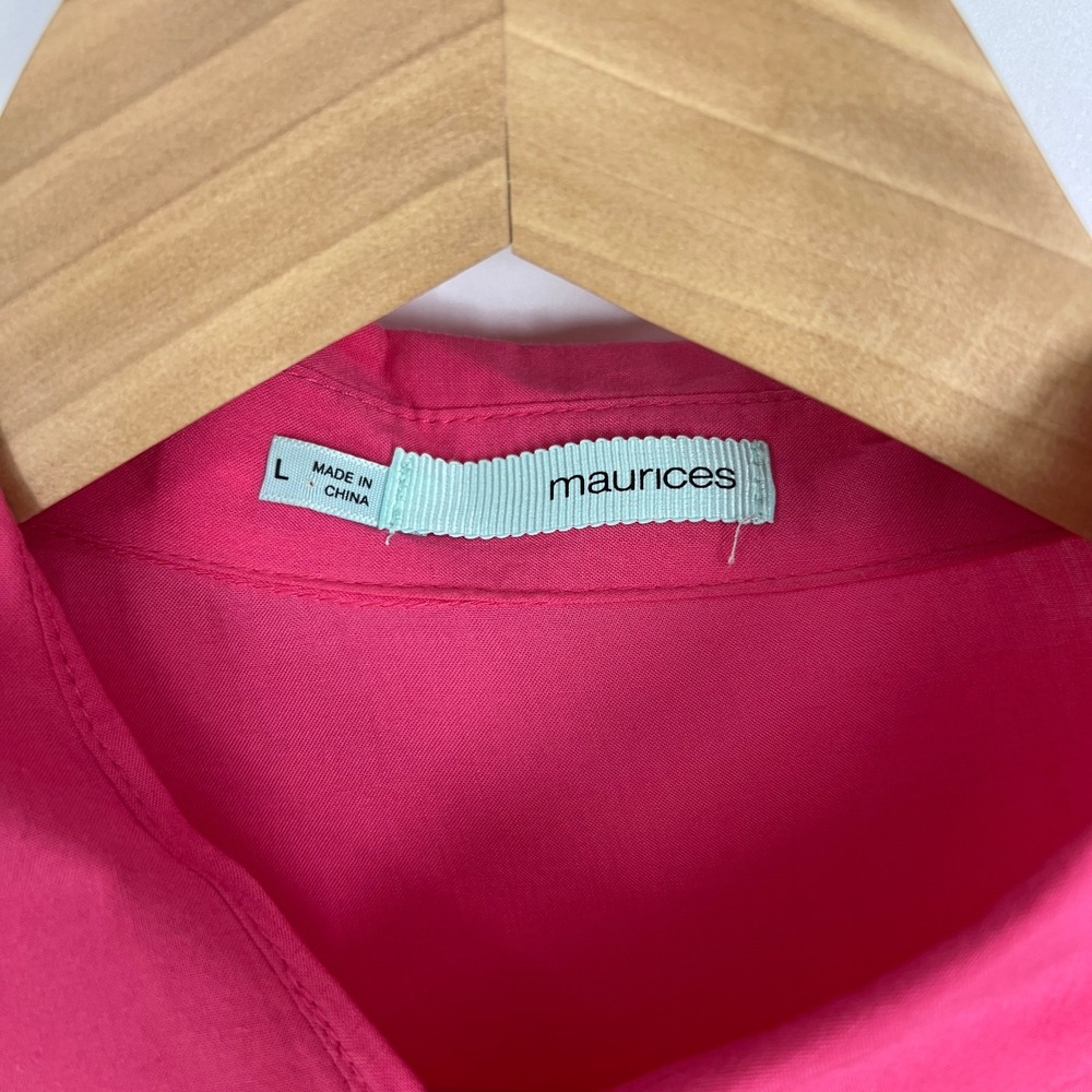 Maurices Womens Hot Pink Roll Tab Sleeve Utility Button Down Shirt Large - Picture 6 of 8